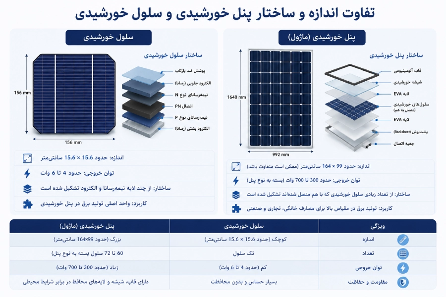 تفاوت ساختار پنل و سلول خورشیدی